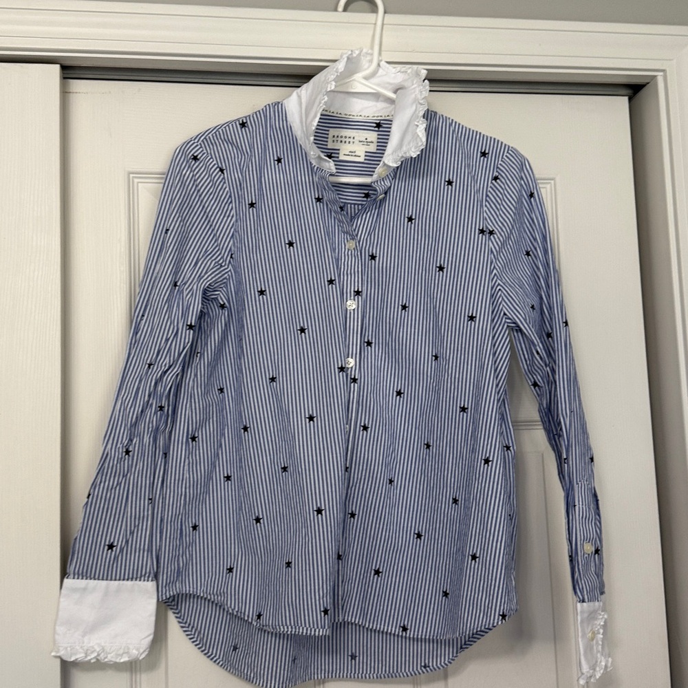 Kate Spade Broome Street Blue Striped Star Shirt Size S